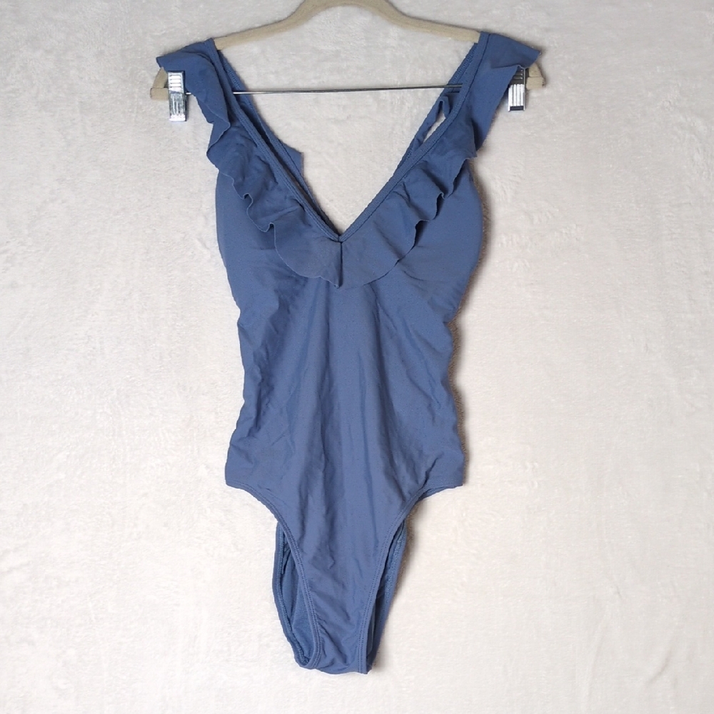 Xhilaration‎ Womens Blue Ruffle Lace Up One Piece Swim Suit Size M